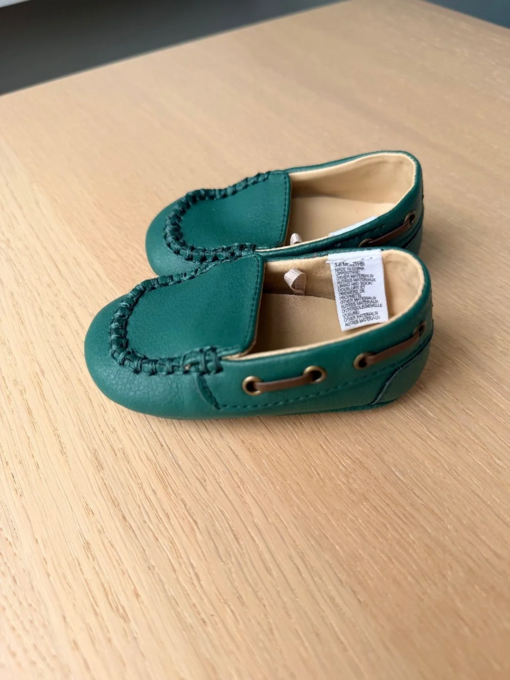 Baby Driving loafers- green leather, Janie and Jack; 3-6 months;